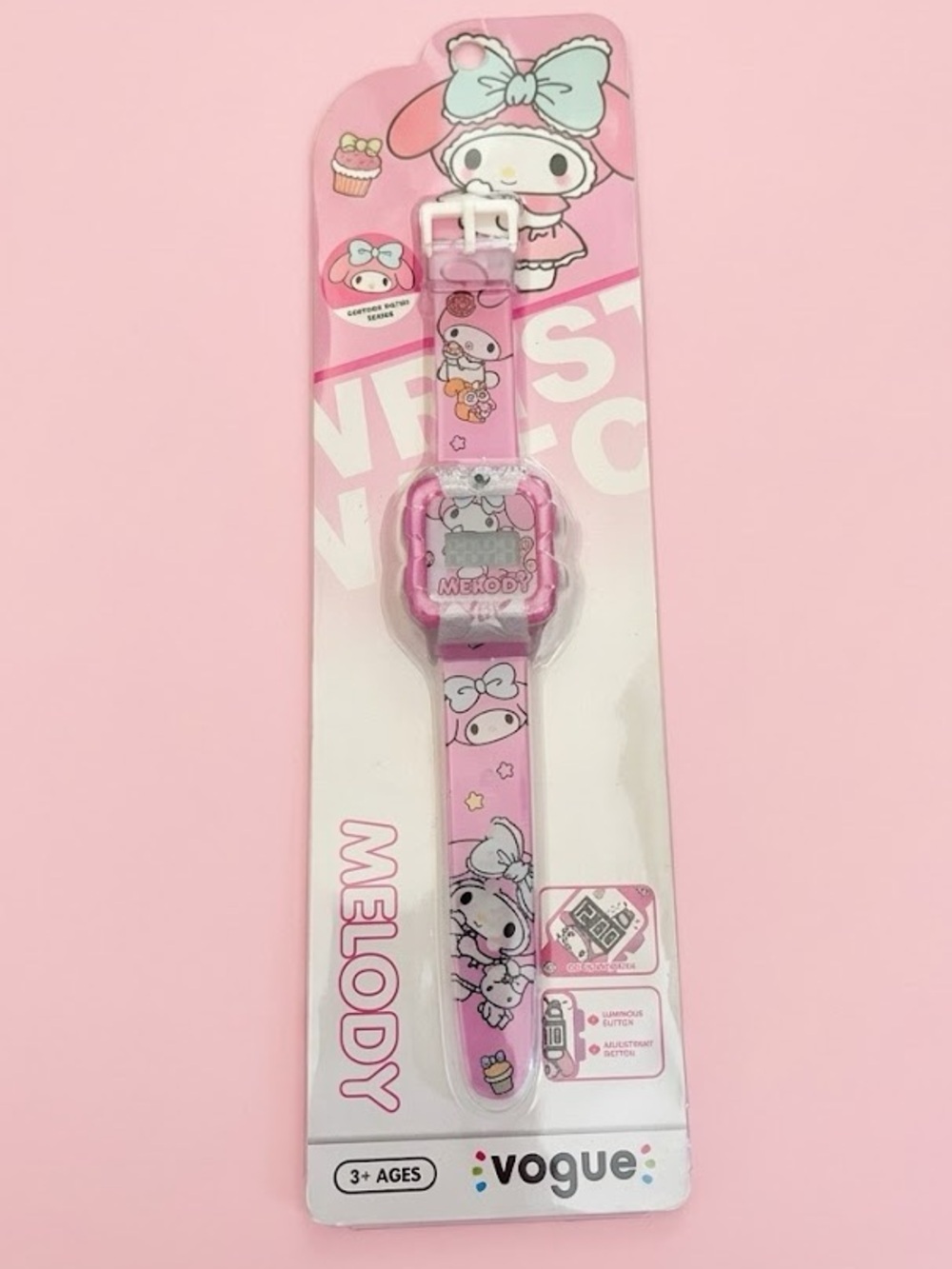 NWT Sanrio My Melody Pink LED Digital Watch - Kawaii Kids Cartoon Wristwatch